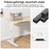 A close-up of a standing desk leg with a weight on the desk, and inset images showing metal tubing and the desk base. Anteprima dell’immagine prodotto