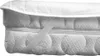 A close-up view of a white quilted mattress protector with elastic straps. Podgląd zdjęcia produktu