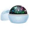 A blue star projector night light with its lid off, showing the projected stars and moon. Voir les images du produit