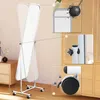 A full-length mirror with wheels is shown in a room, with close-up insets highlighting its features. Podgląd zdjęcia produktu