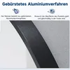 A close-up of a black aluminum frame with a brushed finish, next to a textured gray surface. Text describes the brushed aluminum process. Náhľad obrázku produktu
