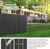 A split image showing a house with a fence. The left side shows a dark gray privacy fence, labeled "SCHUTZ DER PRIVATSPHÄRE IN PRIVATEN RAUMEN" (Protection of privacy in private spaces). The right side shows a lighter gray, less opaque fence, labeled "UNGE Produktbild-Vorschau