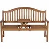 A wooden garden bench with a small fold-out table in the center. Produktbild-Vorschau