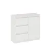 A white dresser with three drawers and a cabinet door, shown from a front-side angle against a white background. Produktbild-Vorschau
