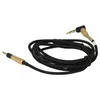 A black audio AUX cable with gold-plated connectors is coiled on a white background. Produktbild-Vorschau