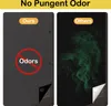 A split image comparing the product's odor-blocking capabilities. The left side shows a dark fabric with a red circle and slash over the word 'Odors', labeled 'Ours'. The right side shows green smoke against a black background, labeled 'Others'. Náhled obrázku produktu