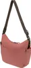 A studio shot of a pink shoulder bag with a brown strap against a white background. Produktbild-Vorschau