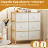 A chest of drawers with fabric drawers and a wooden frame, shown in a room setting with a lamp and a table. Podgląd zdjęcia produktu