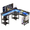 A gaming desk setup with multiple monitors, a laptop, and a computer tower, all illuminated by RGB LED lighting. Anteprima dell’immagine prodotto