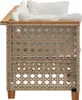 Side view of a 3-seater beige poly rattan sofa with white cushions, set against a white background. Produktbild-Vorschau