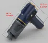 A blue and gold portable car vacuum cleaner is shown against a light gray background, with dimensions indicated by dotted lines and text. Produktbild-Vorschau