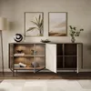 A modern sideboard with open doors, displaying decorative items and books, in a well-lit room. Produktbild-Vorschau