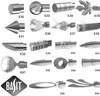 A collage of various curtain rod finials and accessories, with a brand logo at the bottom left. Produktbild-Vorschau