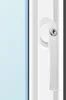 A close-up view of a white window handle with a silver lock mechanism. Anteprima dell’immagine prodotto