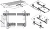 A collage of technical drawings and diagrams for a keyboard tray. Produktbild-Vorschau