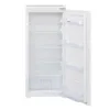 An open, empty white refrigerator with shelves and a crisper drawer. Produktbild-Vorschau