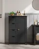 A dark gray bathroom cabinet with four drawers and a single door, placed in a bathroom setting with wainscoting and a mirror visible. Náhled obrázku produktu