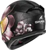 A rear view of a black motorcycle helmet with a pink floral design. Anteprima dell’immagine prodotto
