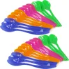 Two rows of colorful plastic spoons arranged in a fanned pattern against a white background. Produktbild-Vorschau