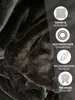 A close-up of black plush fabric with marketing icons and text on the right side. Produktbild-Vorschau