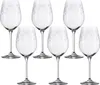 A set of six clear wine glasses with a frosted pattern on the upper portion of the bowl, arranged in two rows on a white background. Anteprima dell’immagine prodotto