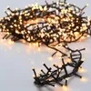 A close-up of a string of warm white LED lights on a black wire, coiled on a white surface. Produktbild-Vorschau