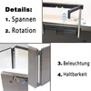 A collage of images showing details of a cosmetic mirror, including its features and construction. Produktbild-Vorschau