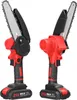 Two red and black mini chainsaws are displayed against a white background. Produktbild-Vorschau
