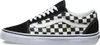 A side view of a Vans Old Skool sneaker with a black toe and heel, and a checkerboard pattern on the side. Voir les images du produit