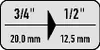 A diagram showing the conversion between imperial and metric measurements for a tool adapter. Anteprima dell’immagine prodotto