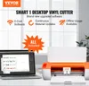 A VEVOR Smart 1 Desktop Vinyl Cutter is shown next to a laptop displaying design software, with promotional text highlighting its features. Produktbild-Vorschau