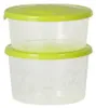 Two clear plastic food containers with green lids are stacked on top of each other. Náhled obrázku produktu