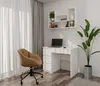 A modern home office setup with a white desk, chair, and shelves. Voir les images du produit