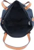 An open view of a dark blue tote bag with tan leather handles and trim. Náhled obrázku produktu
