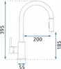 A technical drawing of a kitchen faucet with dimensions indicated. Produktbild-Vorschau