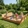 Baby Mix Holzsandkasten mit Abdeckung und Bänken 180x180 cm Produktbild-Vorschau 1