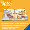 An open children's book with an illustration of a ship and animals, set against an orange background with marketing text. Produktbild-Vorschau