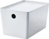 A white storage box with a lid and a circular handle hole on the side, isolated on a white background. Produktbild-Vorschau