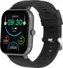 A smartwatch with a black band and a gray casing is shown against a light gray background. Produktbild-Vorschau