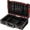 An open black storage case with red trim, showing its internal compartments. Produktbild-Vorschau