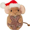 A plush toy mouse wearing a Santa hat and holding a gingerbread cookie. Produktbild-Vorschau