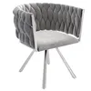 A studio shot of a gray upholstered chair with silver legs. Produktbild-Vorschau