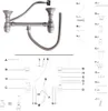 Diagram showing the assembly of a double sink drain system with labeled parts. Produktbild-Vorschau