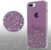 A close-up of a glittery purple phone case for an iPhone, shown next to a magnified view of the glitter pattern. Náhled obrázku produktu