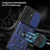 A blue and black phone case with a ring holder is shown attached to a car air vent via a magnetic mount. Produktbild-Vorschau