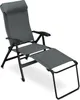 A gray camping chair with a detachable footrest is shown against a white background. Produktbild-Vorschau