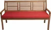 A wooden bench with a red cushion, shown against a white background. Produktbild-Vorschau