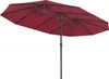A red patio umbrella with a double canopy is shown against a white background. Produktbild-Vorschau