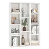 A white, multi-compartment bookshelf filled with decorative items and books. Podgląd zdjęcia produktu
