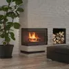 A modern living room with a fireplace, a large plant, and a sofa. Produktbild-Vorschau